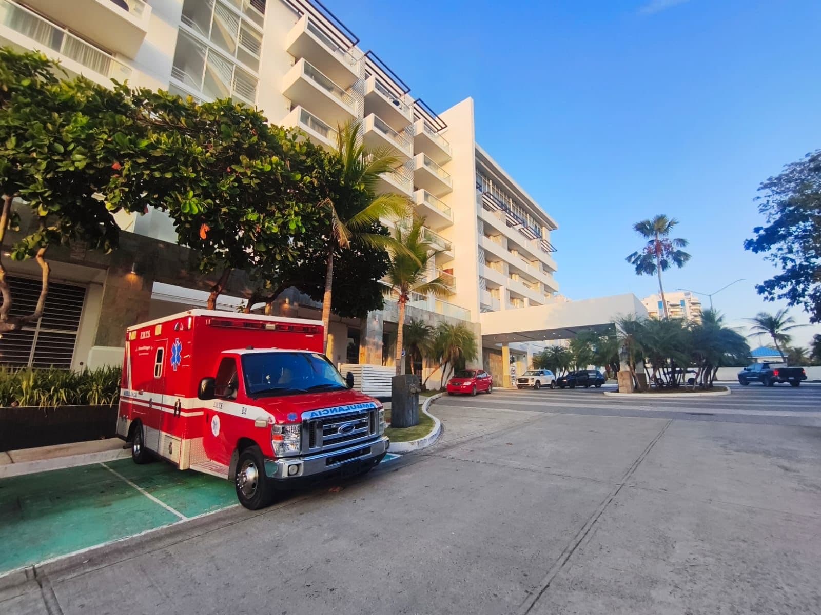 An EMTS ambulance staged at a beachfront resort in Panama